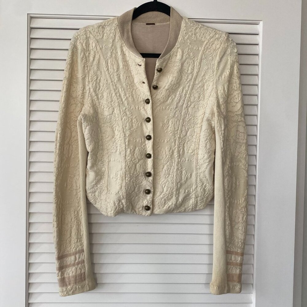 Free People Cropped Miltary Cardigan, Cream Off White, Size S